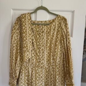 Parterre Floral Print Midi Dress in Mustard Cream